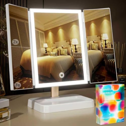 BERTHALESS Makeup Mirror Vanity Mirror with Lights, 1X 2X 3X Magnification - color: White
