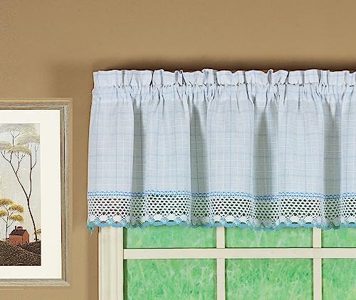 Today's Curtain Adirondack 2-Tone Crochet Valance 12", White/Blue, 60W x 12L - color: White/ Blue, size: 60"W x 12"L (Pack of 1)