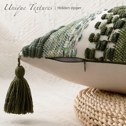 Kevin Textile Boho Tufted 14x24 Inch Lumbar Pillow Cover 1 Pack, Green - color: Green, size: 24" x 14" (Pack of 1)