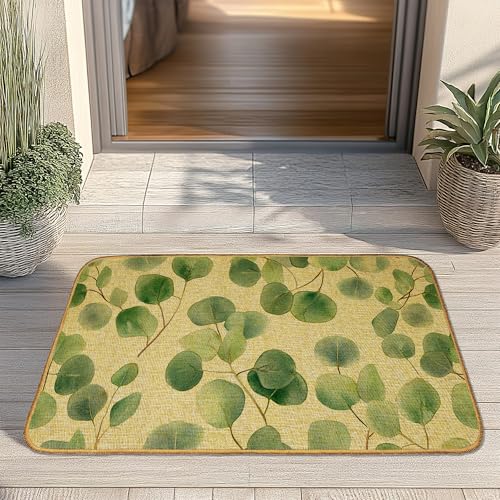 Sage Leaves Welcome Door Mat, Non-Slip Front Doormat for Indoor 30x17 Inch, Summer Porch Decor, Low Profile Entrance Rug for Home, Housewarming Gift - color: Watercolor Sage