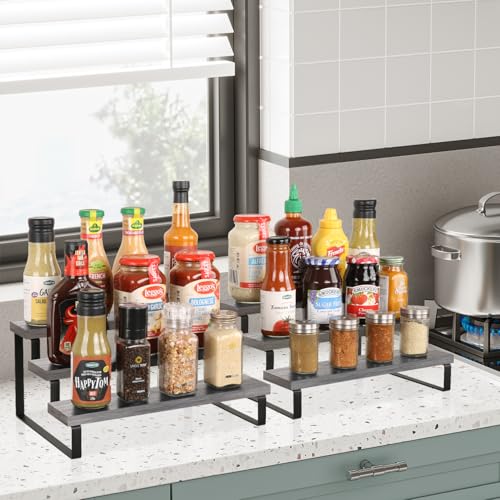 YINMIT Wooden Display Riser Stand, Tiered Perfume and Cologne Organizer Stand, 3 Tier Spice Rack Organizer, Rustic Display Shelf for Candles (3 Tier,2Pack,Grey) - color: 3 Tier,2 Pack,Grey