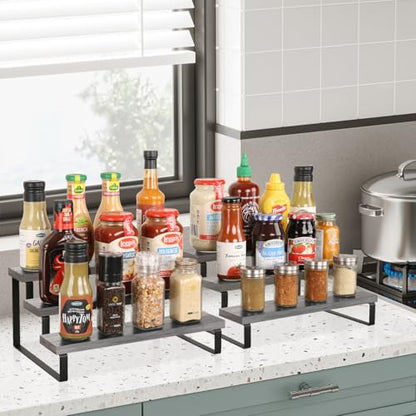 YINMIT Wooden Display Riser Stand, Tiered Perfume and Cologne Organizer Stand, 3 Tier Spice Rack Organizer, Rustic Display Shelf for Candles (3 Tier,2Pack,Grey) - color: 3 Tier,2 Pack,Grey