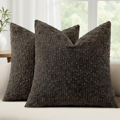 decorUhome Textured Dark Brown Chenille Throw Pillow Covers 18x18 Set of 2 - color: Dark Brown, size: 18" x 18" (Pack of 2)