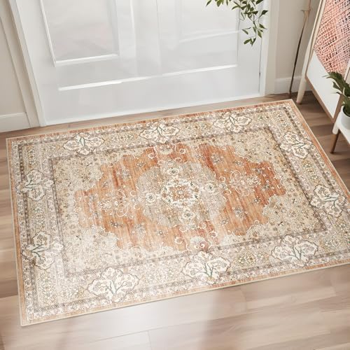 2x3 Washable Entryway Area Rug - Non-Slip Boho Throw Rugs Terracotta Beige - color: Brick/Terracotta, size: 2' x 3' (Rectangular)