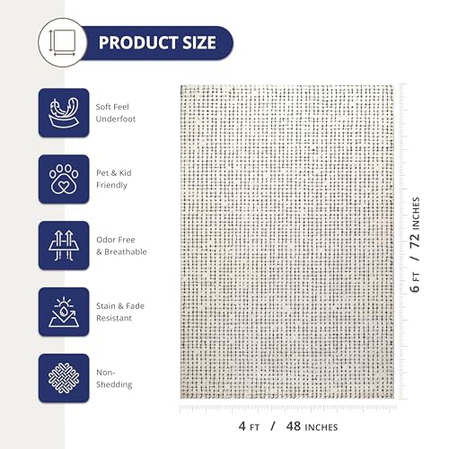 Abani Cream/Black Area Rug – 4' x 6' – Oliver Collection – Crosshatch Pattern – Non-Shedding, Easy to Clean – Durable for Living Room, Bedroom, or Office, Pet & Child Friendly - color: Cream/Black, size: 4' x 6' (Rectangular)