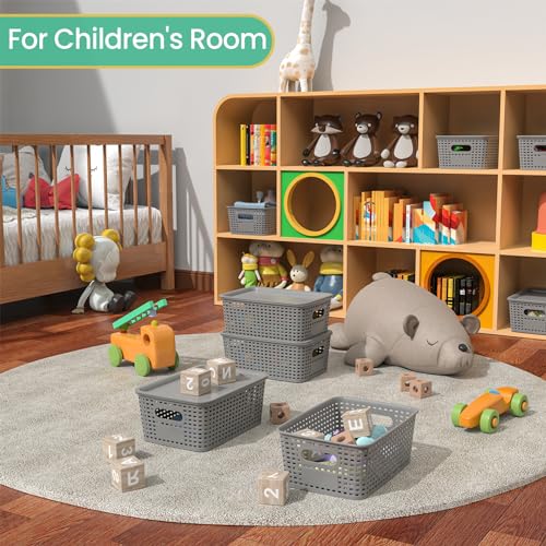 Ohmlove 8 Pack Plastic Storage Baskets with Lids for Organization - color: Gray