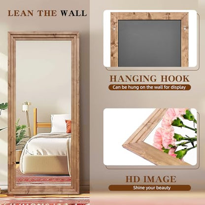 71x30in Full Length Mirror, 3-Tier Stepped Solid Wood Frame - color: Light Brown, size: 71"L x 30"W