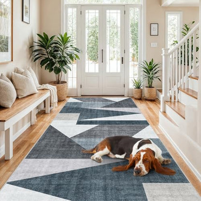 4x8 Washable Geometric Runner Rug - Non-Slip Wide Hallway Rugs Blue Grey - color: Blue/Grey, size: 4' x 8' (Rectangular)