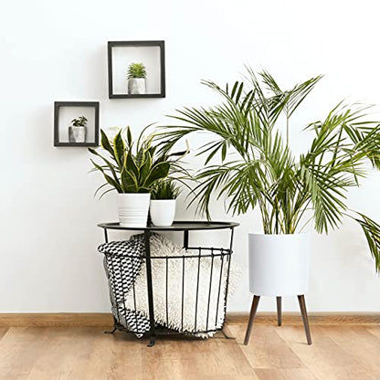 D'vine Dev 14 Inch Planter Pot with Wood Stand, White, 88-O-D-1 - color: Matte White, size: X-Large