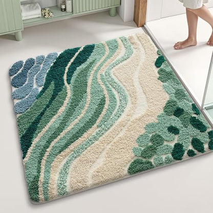 LUMI Square Beach Bathroom Rug 32x32, Soft Absorbent Bath Mat, Non Slip - color: Beach Aqua Green, size: 32"x32"