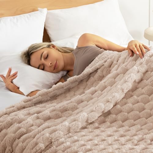 Whale Flotilla Soft Fleece Queen Size Bed Blanket Luxury 3D Jacquard, Camel - color: Camel, size: Queen(90x90 Inch)