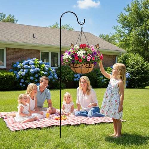EIMQUVW Outdoor Metal Hanging Planters Basket (4pack, 14 inch) Hanging Baskets for Plants Chain Round Wire Plant Holder with Coco Fiber Liners for Garden, Patio, Deck, Porch(Flower Border) - size: 14 Inch