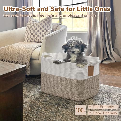 Goodpick 50L Large Woven Rope Storage Basket, Rectangle, Light Brown - color: Light Brown, size: 18"L x 14"W x 12"H