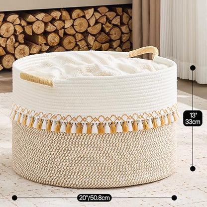 KAKAMAY Large Blanket Basket with Handles, Storage Basket for Living Room - color: Brown and Taupe