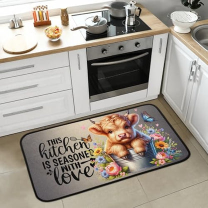 Highland Cow Kitchen Rug Non-Slip Indoor Carpet Absorbent Welcome Mat - color: A:a-1