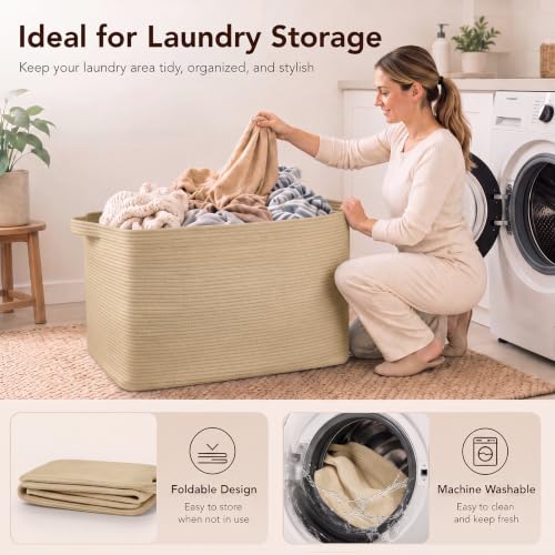OIASKET 95L Extra Large Blanket Basket, 24" x 16.9" x 14.2" Woven Basket - color: Jute, size: 24"x16.9"x14.2"