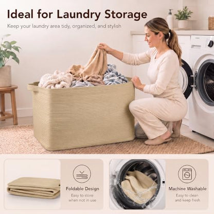 OIASKET 95L Extra Large Blanket Basket, 24" x 16.9" x 14.2" Woven Basket - color: Jute, size: 24"x16.9"x14.2"