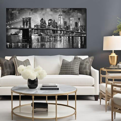 MDHKVPM Brooklyn Bridge Canvas Wall Art For Living Room Large Size - color: Black and White, size: 58"L x 29"W