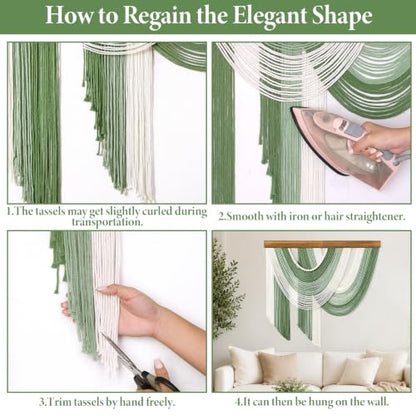 MEIVINES Large Macrame Wall Hanging Boho Tapestry Macrame Wall Art Decor - color: Sage Green