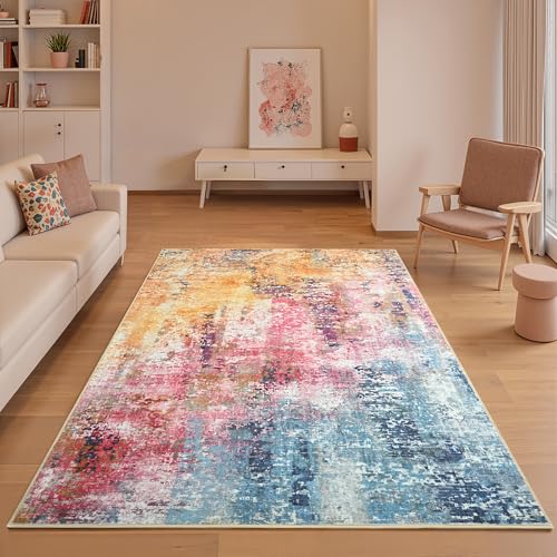 4x6 Colorful Washable Area Rug for Living Room Bedroom, Modern Abstract Non-Slip Rugs, Low Pile Soft Stain Resistant Carpet for Dining Room, Kitchen, Office, Dorm, Bedside Decor - color: Galaxy, size: 4' x 6' (Rectangular)