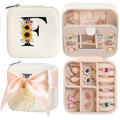 AYGXU Travel Jewelry Box for Women and Girls - Small Case With Initial A-Z - Teacher Gifts - color: white, size: F