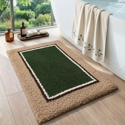 DEXI Bathroom Rugs 24x16, Soft Absorbent Bath Mat, Beige and Green - color: Beige and Green, size: 24" X 16" (Rectangular)