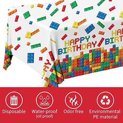 Gatherfun Building Block Party Disposable Tablecloth, Plastic Table Cover for Building Block Themed Party, Kids Birthday, 3 PCS, 54”x108” - style: Building Block