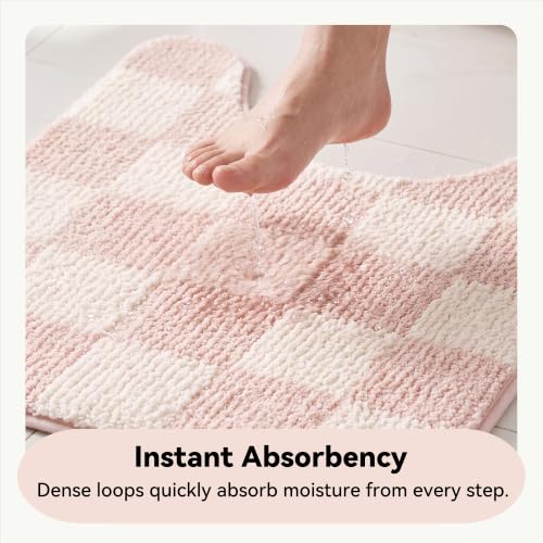 GRANNY SAYS Checkered Pink U Shaped Toilet Mat, 20" x 24",Cute Toilet Rug - color: Pink, size: 1'8" x 2' (20" x 24")