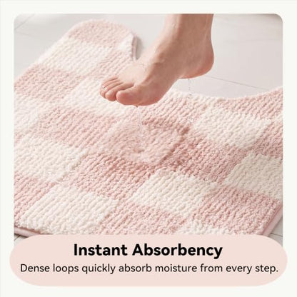 GRANNY SAYS Checkered Pink U Shaped Toilet Mat, 20" x 24",Cute Toilet Rug - color: Pink, size: 1'8" x 2' (20" x 24")