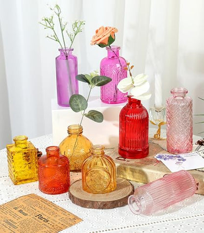 Set of 15 Colorful Glass Bud Vases Small Textured Flower Vases - color: Colorful