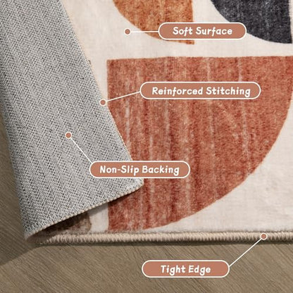 MUJOO Boho Runner Rug Washable,2x6 Area Rugs Non Slip Modern Abstract - color: Rust and Brown, size: 2' x 6' (Rectangular)