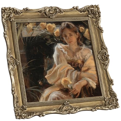 eletecpro 8x8 Vintage Picture Frame with Real Glass Cover, Gold, 1-Pack | Elegant Tabletop or Wall Decor, Ornate Carved Resin Frame, Soft Velvet Backing, Easy Photo Changing - color: Gold, size: 8x8