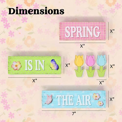 6 Pcs Spring Table Decorations Tulip Flower Wooden Block Signs Tabletop Centerpieces Farmhouse Distressed Easter Decor for Home Kitchen Shelf Tiered Tray Decor