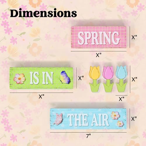 6 Pcs Spring Table Decorations Tulip Flower Wooden Block Signs Tabletop Centerpieces Farmhouse Distressed Easter Decor for Home Kitchen Shelf Tiered Tray Decor