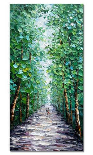 Alenoss Hand Painted Green Canvas Wall Art, Abstract Oil Painting on Canvas - color: AL-B102