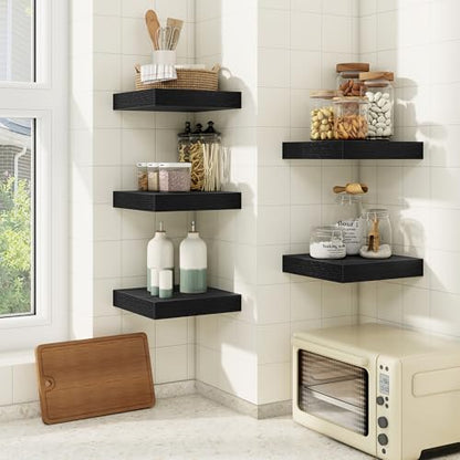 Floating Shelves for Wall, Wall Mounted Wood Shelves, Black, Set of 3, 6.5” - color: Black, size: 6.5"W x 6.5"D , 3 Pack