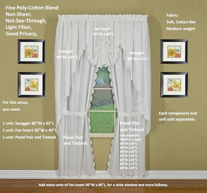 Today's Curtain, Orleans Scallop Curtain, White Fan Insert, 30" W x 40" L, White - color: White, size: 30"W x 40"L (Pack of 1)
