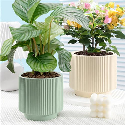 Ceramic 4.9+6.3 inch Planters, Modern Home and Office Flowerpot, Indoor and Outdoor Flowerpot with Drainage Hole (Green) - color: Green