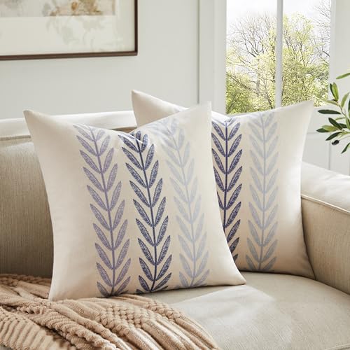 Farmhouse Leaves Throw Pillow Covers Set of 2, 16x16in Mixed Blue - color: Mixed Blue, size: 16" x 16" (Pack of 2)