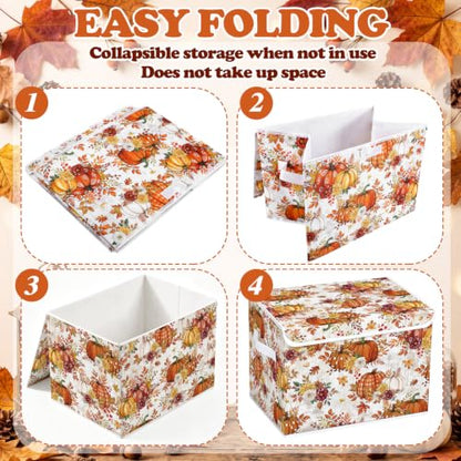 Briwooody Fall Pumpkin Storage Bin with Lid and Carrying Handle Storage Box - style: Fall Pumpkin