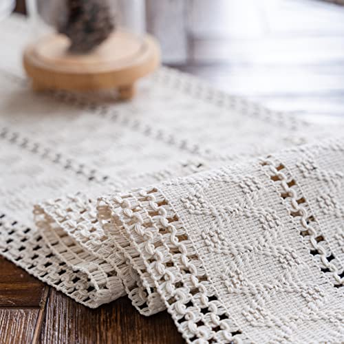 Macrame Table Runner Cream Beige Boho Table Runners with Tassels 12x71in - size: 12"Wx71"L