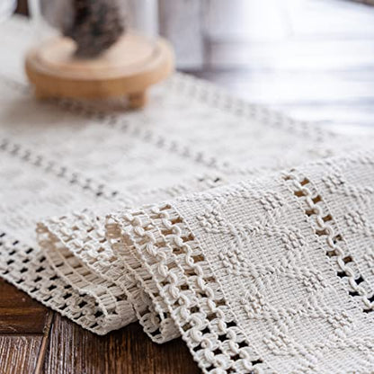 Macrame Table Runner Cream Beige Boho Table Runners with Tassels 12x71in - size: 12"Wx71"L