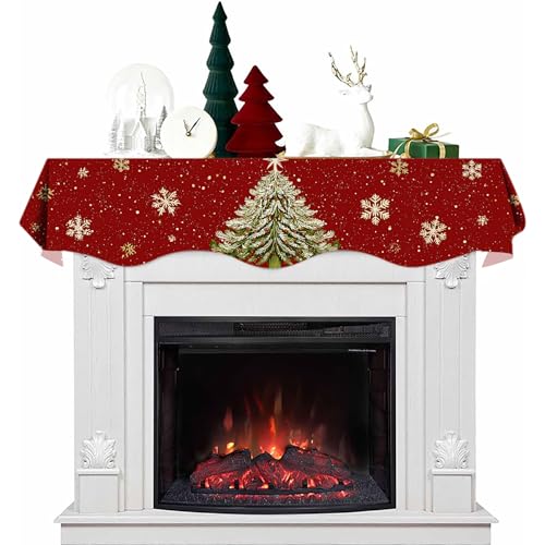 NYZE Christmas Mantel Scarf 60 x 17 Inch Fireplace Mantel Scarf Cover Decoration for Christmas Fireplace Scarf Shelf Top Runner Holiday Winter Home Decor - size: 60 x 17 in, style: Christmas tree