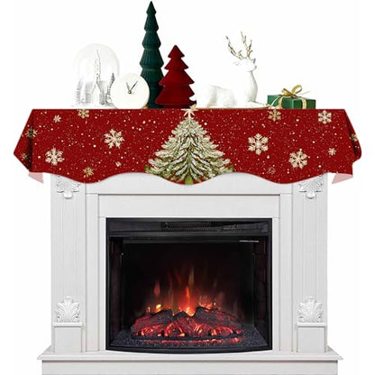 NYZE Christmas Mantel Scarf 60 x 17 Inch Fireplace Mantel Scarf Cover Decoration for Christmas Fireplace Scarf Shelf Top Runner Holiday Winter Home Decor - size: 60 x 17 in, style: Christmas tree