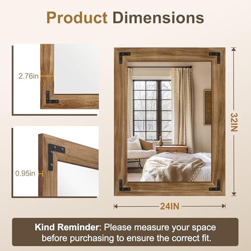 AMOISE Farmhouse Bathroom Vanity Mirror 32"x24" Vintage Rustic Wall Mirror - size: 32"L x 24"W