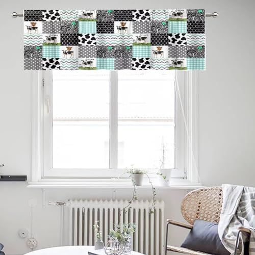 Cute Cow Print Farm Animals Window Valance Honeycomb Stripes Plaid Pattern Short Curtain Rod Pocket for Cafe Dining Room Office Kitchen Bedroom Living Room 54x18in - color: Style-6, size: 54"W x 18"L (Pack of 1)