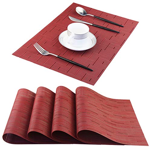 PIGCHCY Placemats,Washable Durable Vinyl Woven Table Mats,Elegant Heat Resistant Placemats for Dining Table Set of 4 (18 x 12 inches,Burgundy Red) - color: C: Red Burgundy, size: 4 Placemats