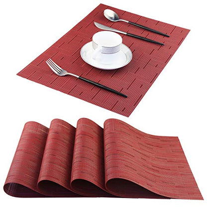 PIGCHCY Placemats,Washable Durable Vinyl Woven Table Mats,Elegant Heat Resistant Placemats for Dining Table Set of 4 (18 x 12 inches,Burgundy Red) - color: C: Red Burgundy, size: 4 Placemats