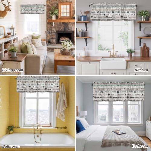 Double Love Farmhouse Valance Curtain, Rod Pocket, Polyester Blend, 1 Panel 54x18, Farmdol4183, Kitchen/Living Room/Bedroom/Bathroom/Window