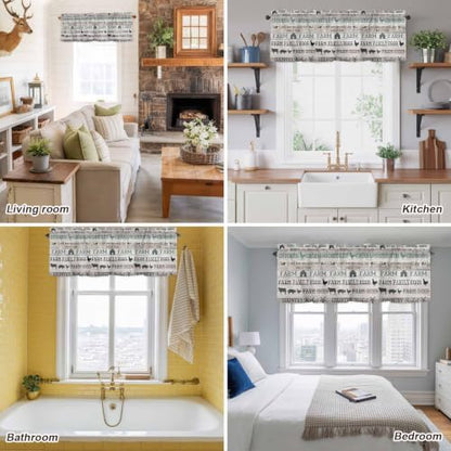 Double Love Farmhouse Valance Curtain, Rod Pocket, Polyester Blend, 1 Panel 54x18, Farmdol4183, Kitchen/Living Room/Bedroom/Bathroom/Window